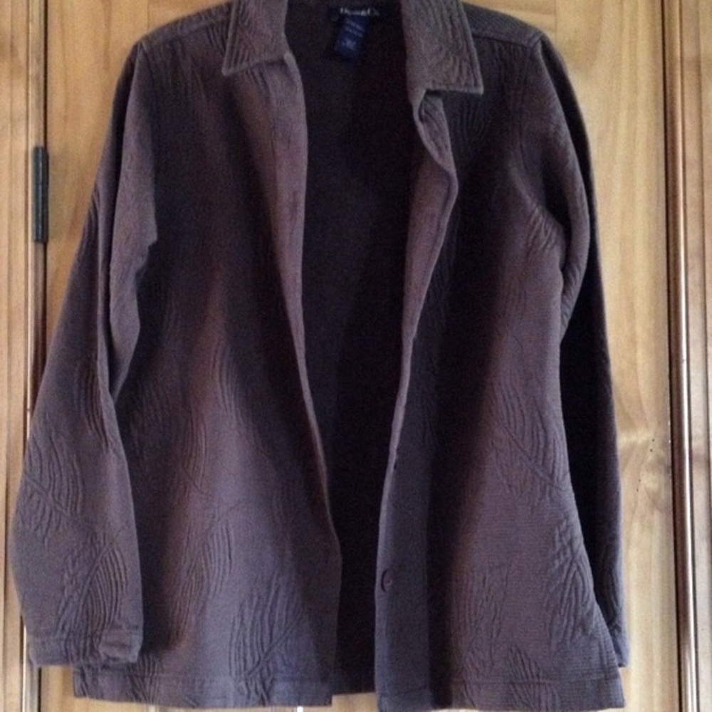 XS Brown Button Down Barn Jacket Fall Leaves Cotton Denim & Co. Extra Small